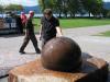 Nate plays with Zurich sculpture